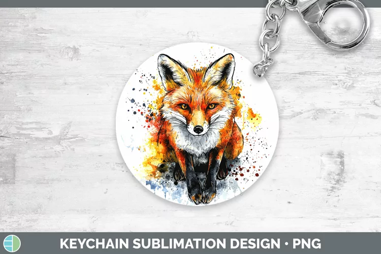 Watercolor Splash Fox Keychain Sublimation Keyring Designs