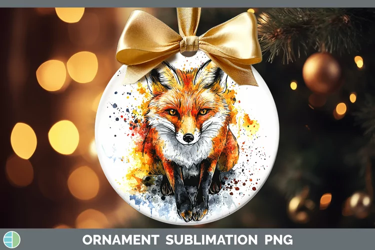 Watercolor Splash Fox Ornament Sublimation Bauble Designs