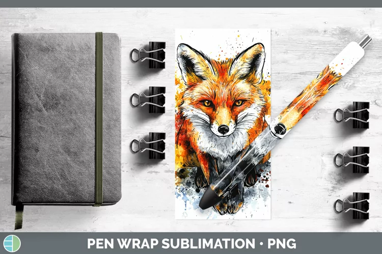 Watercolor Splash Fox Pen Wrap Sublimation Pen Designs