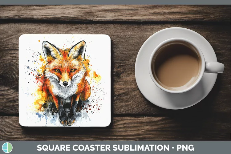 Watercolor Splash Fox Square Coaster Sublimation Coaster Des