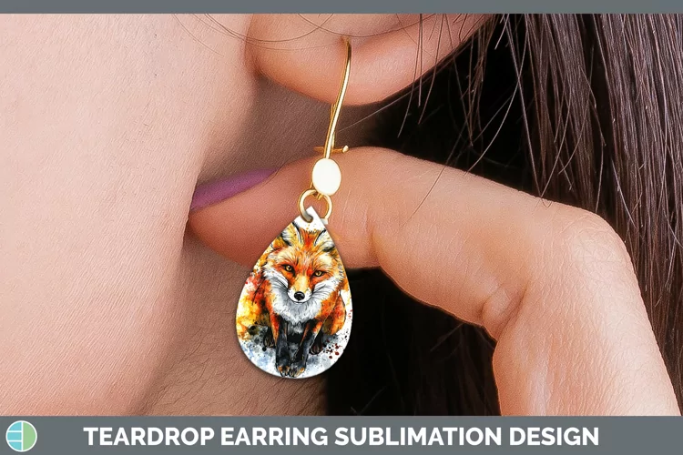 Watercolor Splash Fox Teardrop Earrings Sublimation Earrings