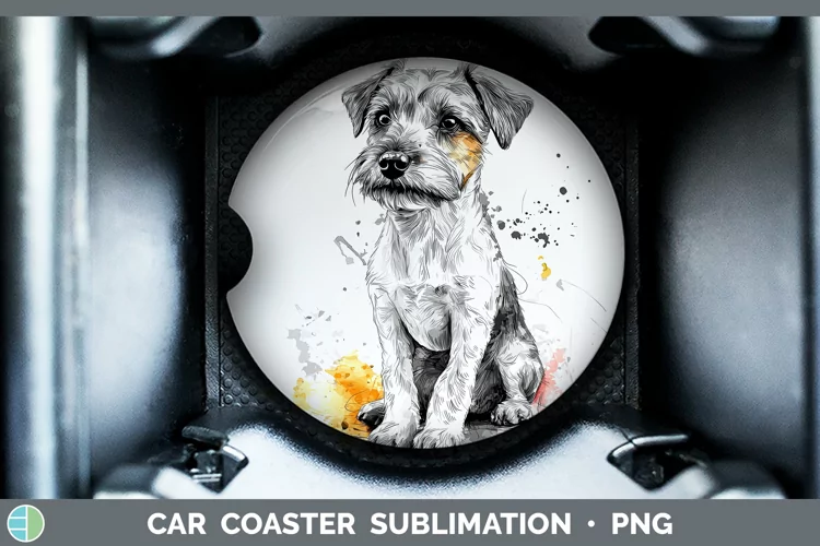 Watercolor Splash Fox Terrier Dog Car Coaster Sublimation D