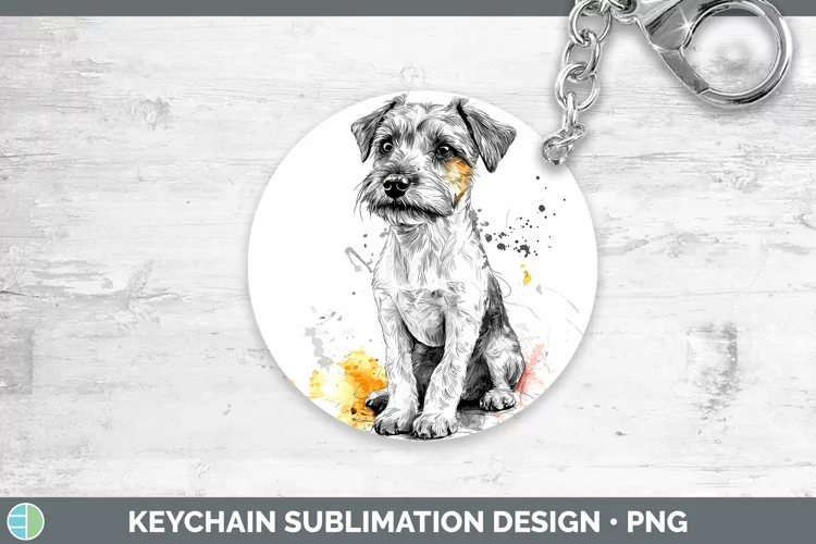 Watercolor Splash Fox Terrier Dog Keychain Sublimation Keyri