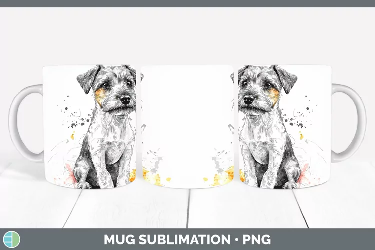 Watercolor Splash Fox Terrier Dog Mug Wrap Sublimation Coffe