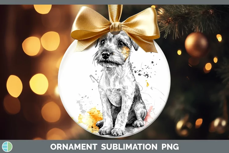 Watercolor Splash Fox Terrier Dog Ornament Sublimation Baubl