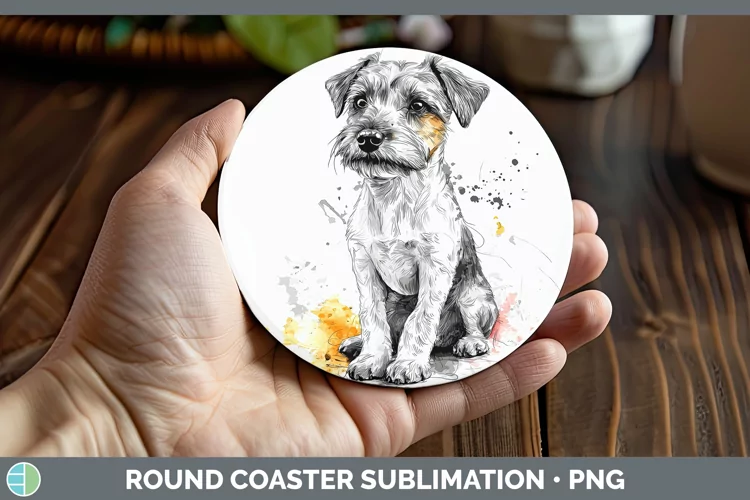 Watercolor Splash Fox Terrier Dog Round Coaster Sublimation
