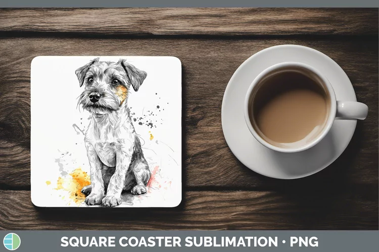 Watercolor Splash Fox Terrier Dog Square Coaster Sublimation