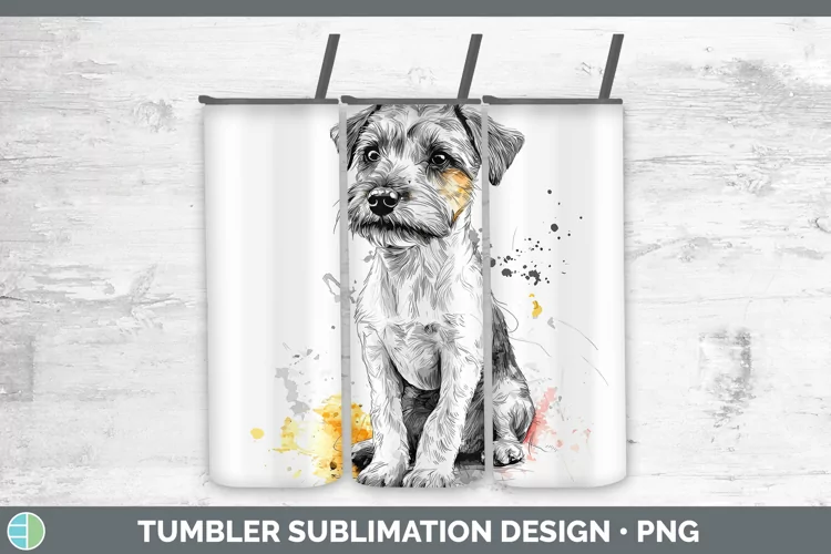 Watercolor Splash Fox Terrier Dog Tumbler Sublimation 20 oz