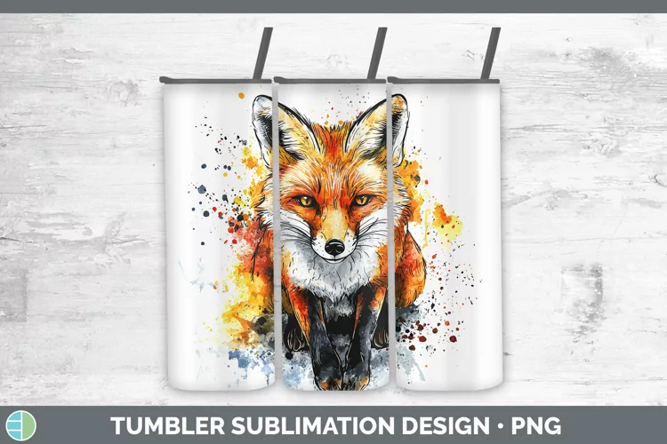 Watercolor Splash Fox Tumbler Sublimation 20 oz Skinny Tumbl