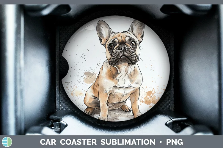 Watercolor Splash French Bulldog Car Coaster Sublimation De