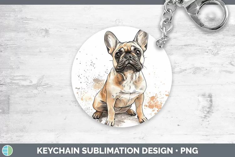 Watercolor Splash French Bulldog Keychain Sublimation Keyrin