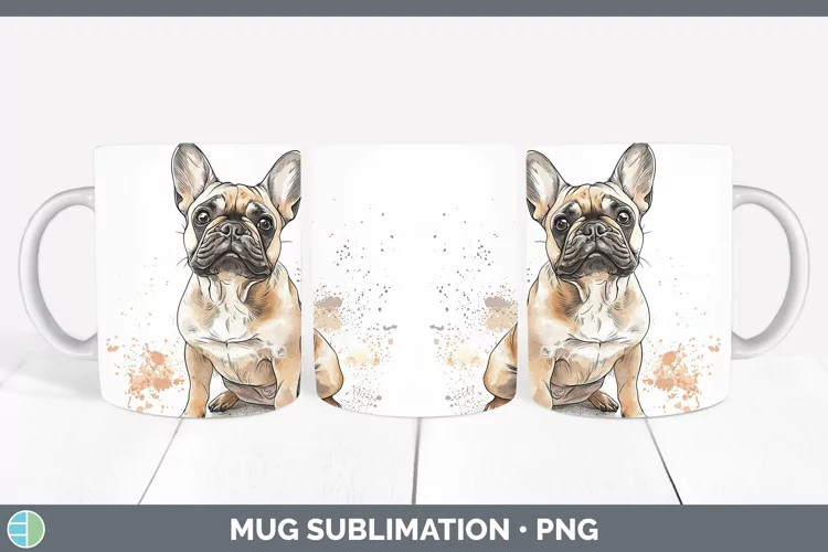Watercolor Splash French Bulldog Mug Wrap Sublimation Coffee