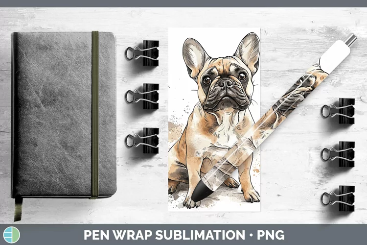 Watercolor Splash French Bulldog Pen Wrap Sublimation Pen De