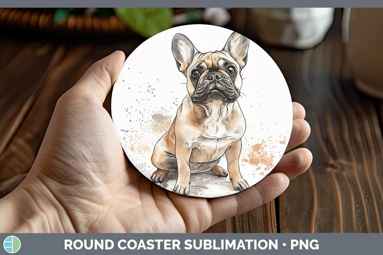 Watercolor Splash French Bulldog Round Coaster Sublimation C