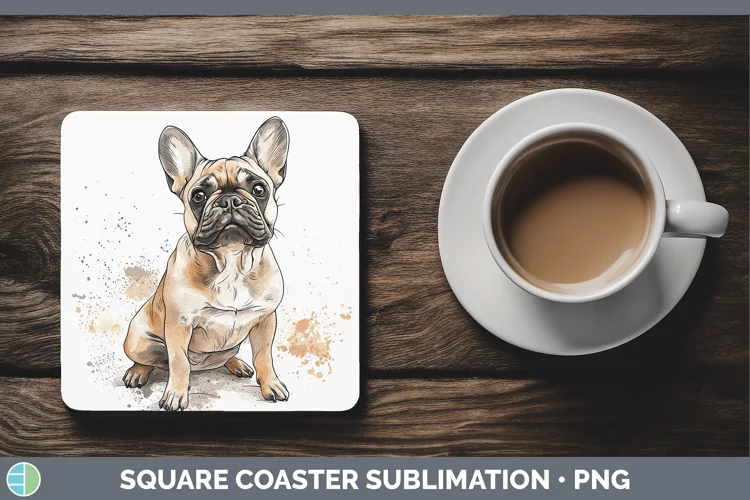 Watercolor Splash French Bulldog Square Coaster Sublimation