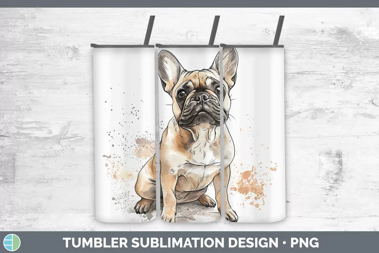 Watercolor Splash French Bulldog Tumbler Sublimation 20 oz S
