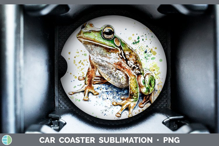 Watercolor Splash Frog Car Coaster Sublimation Designs
