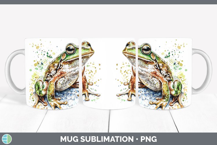 Watercolor Splash Frog Mug Wrap Sublimation Coffee Cup Desig