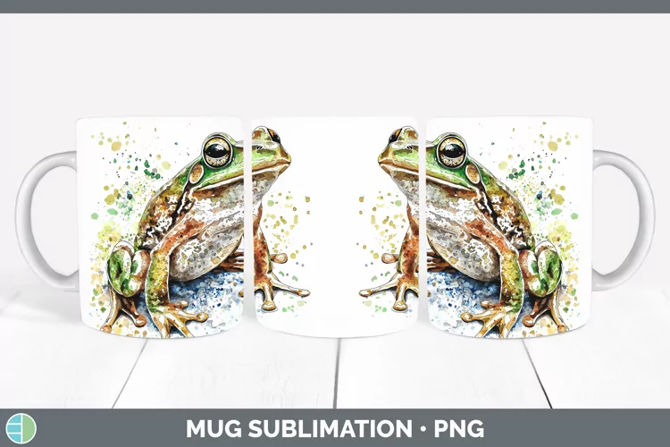 Watercolor Splash Frog Mug Wrap Sublimation Coffee Cup Desig