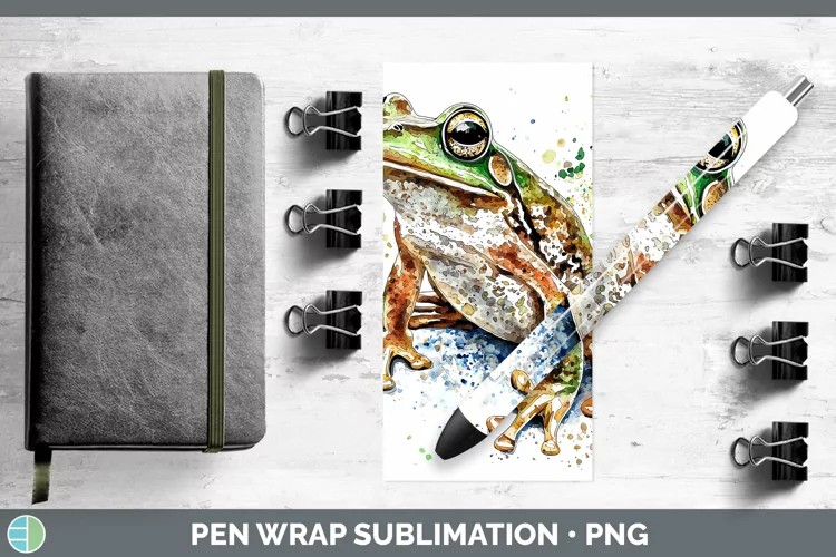 Watercolor Splash Frog Pen Wrap Sublimation Pen Designs