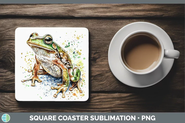Watercolor Splash Frog Square Coaster Sublimation Coaster De