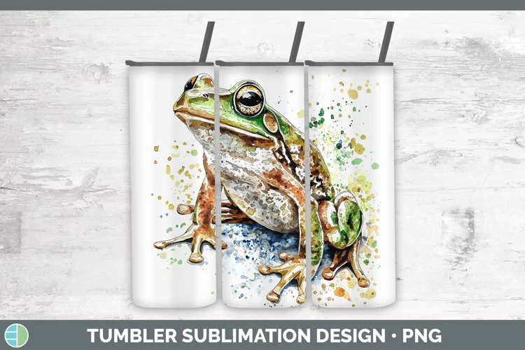 Watercolor Splash Frog Tumbler Sublimation 20 oz Skinny Tumb