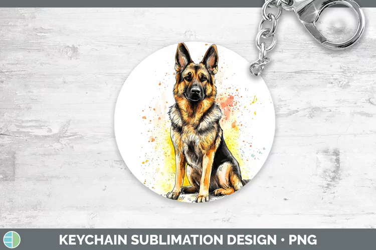 Watercolor Splash German Shepherd Keychain Sublimation Keyri