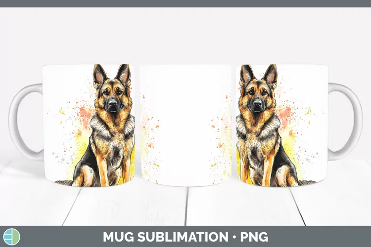 Watercolor Splash German Shepherd Mug Wrap Sublimation Coffe