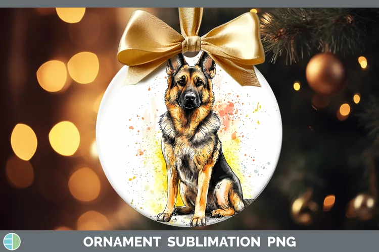 Watercolor Splash German Shepherd Ornament Sublimation Baubl