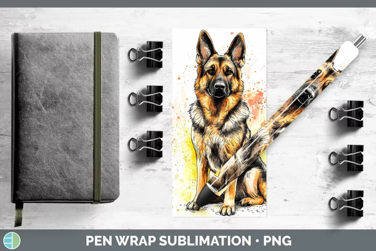 Watercolor Splash German Shepherd Pen Wrap Sublimation Pen D