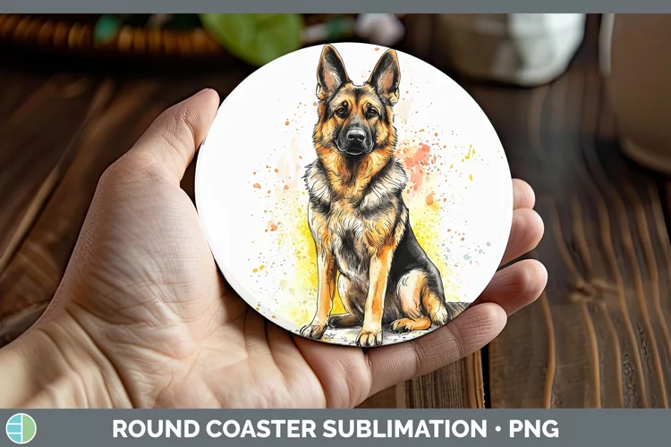 Watercolor Splash German Shepherd Round Coaster Sublimation