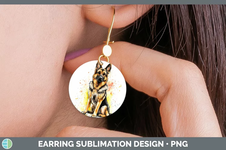 Watercolor Splash German Shepherd Round Earrings Sublimation