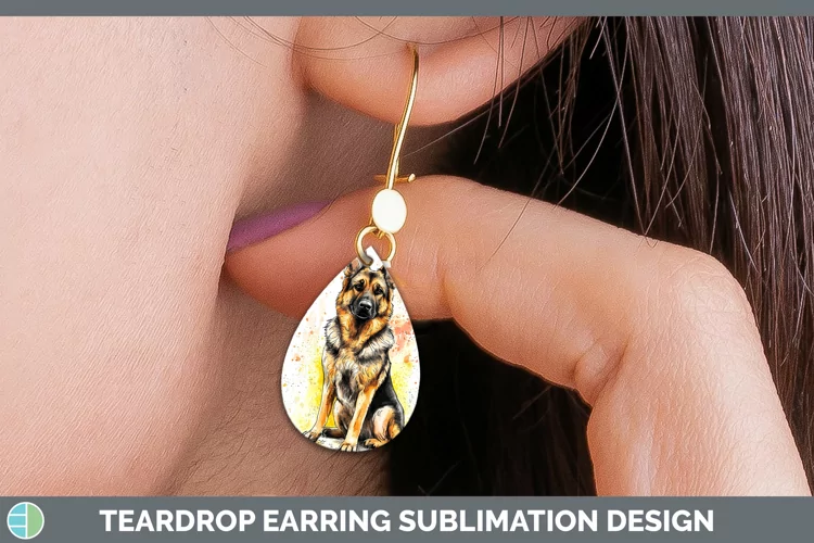 Watercolor Splash German Shepherd Teardrop Earrings Sublimat