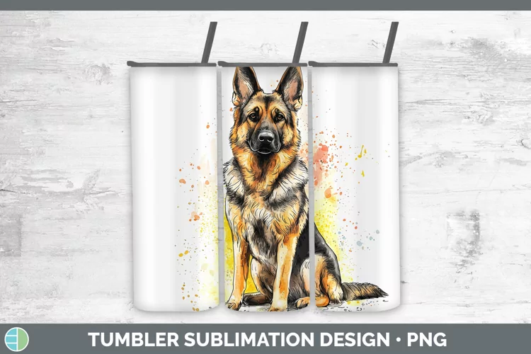 Watercolor Splash German Shepherd Tumbler Sublimation 20 oz