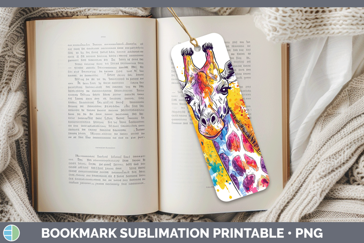 Watercolor Splash Giraffe Bookmark Sublimation Printable Des