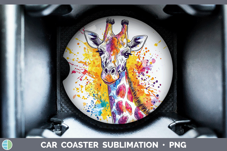Watercolor Splash Giraffe Car Coaster Sublimation Designs