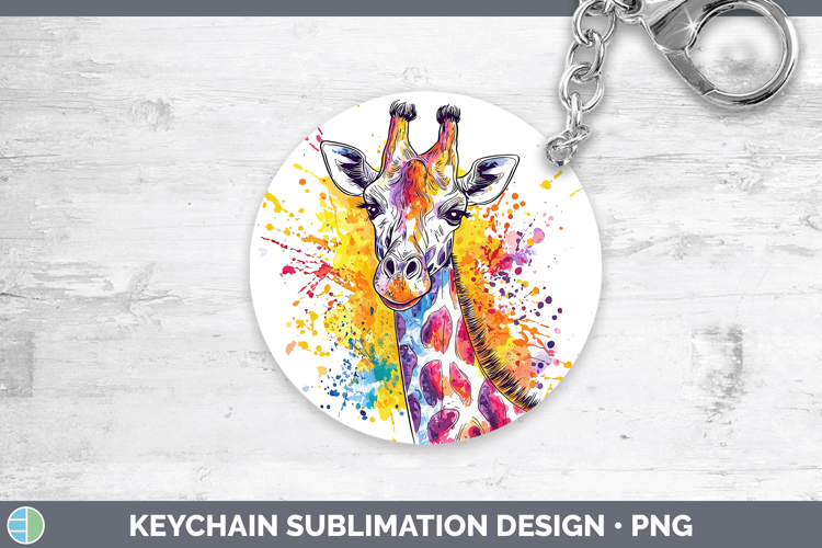 Watercolor Splash Giraffe Keychain Sublimation Keyring Desig