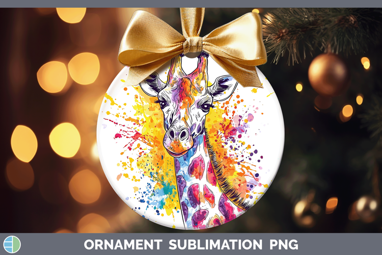 Watercolor Splash Giraffe Ornament Sublimation Bauble Design