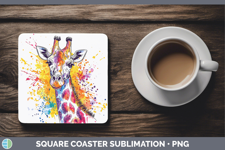 Watercolor Splash Giraffe Square Coaster Sublimation Coaster