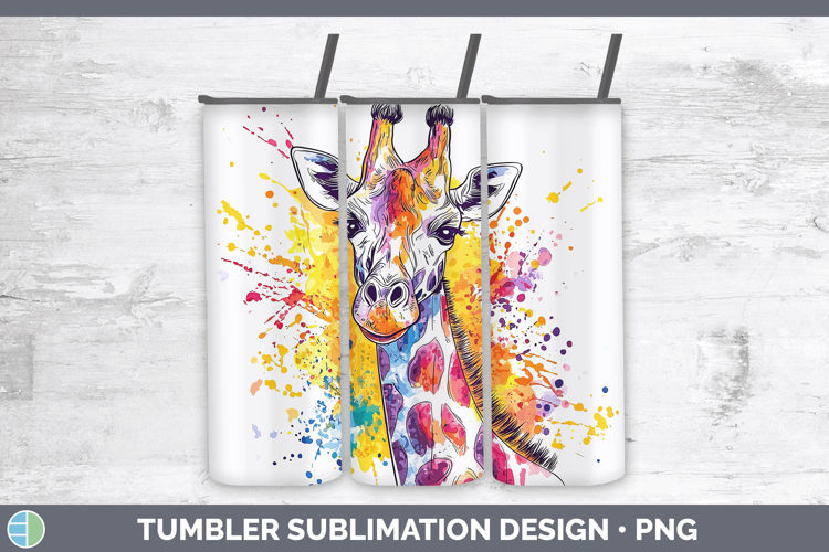 Watercolor Splash Giraffe Tumbler Sublimation 20 oz Skinny T