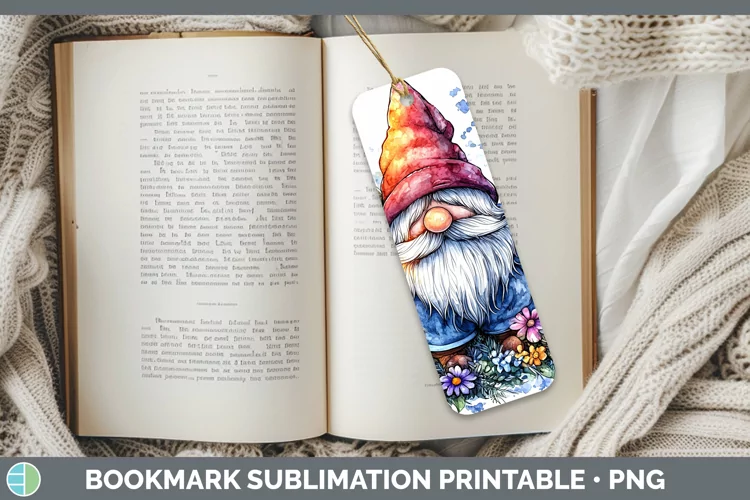 Watercolor Splash Gnome Bookmark Sublimation Printable Desig