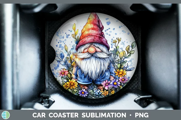 Watercolor Splash Gnome Car Coaster Sublimation Designs