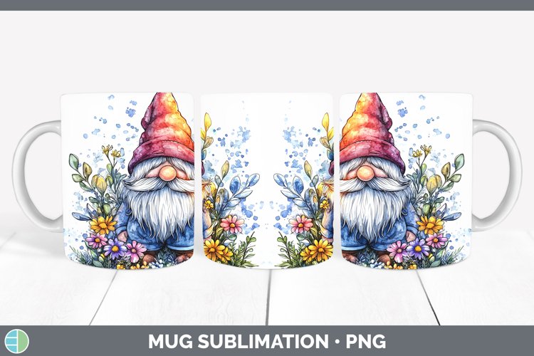 Watercolor Splash Gnome Mug Wrap Sublimation Coffee Cup Desi
