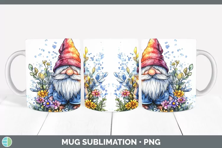 Watercolor Splash Gnome Mug Wrap Sublimation Coffee Cup Desi
