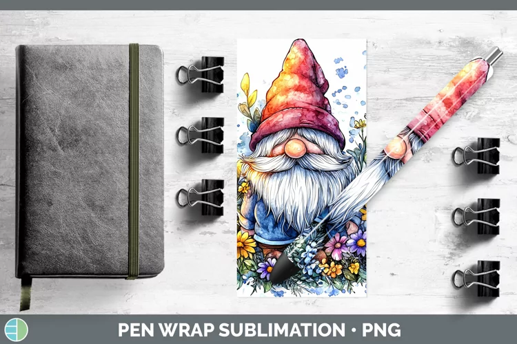 Watercolor Splash Gnome Pen Wrap Sublimation Pen Designs