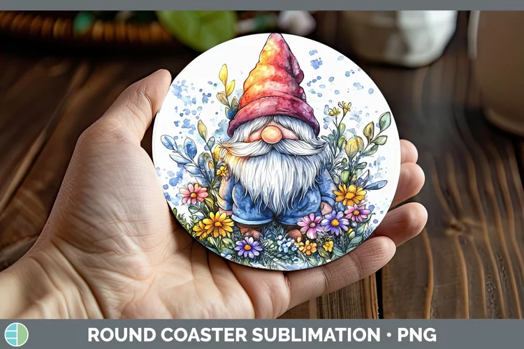 Watercolor Splash Gnome Round Coaster Sublimation Coaster De