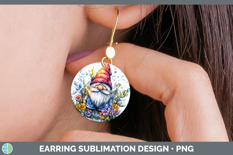 Watercolor Splash Gnome Round Earrings Sublimation Earrings