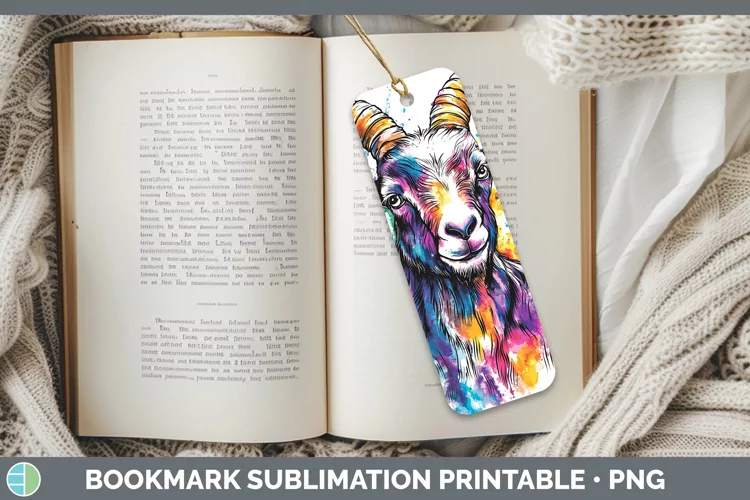 Watercolor Splash Goat Bookmark Sublimation Printable Design