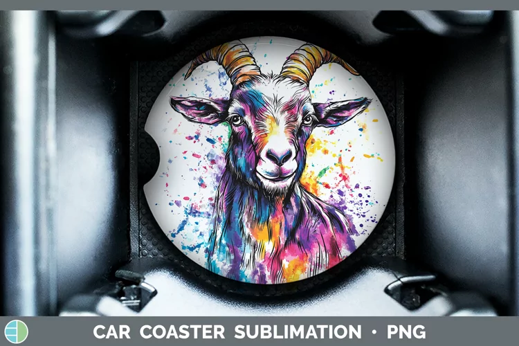 Watercolor Splash Goat Car Coaster Sublimation Designs