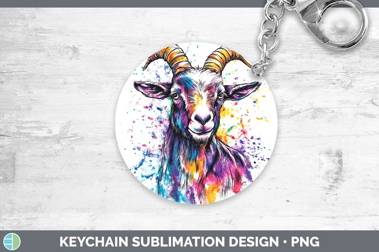 Watercolor Splash Goat Keychain Sublimation Keyring Designs